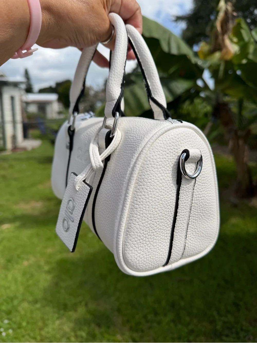 ALO Yoga White Pebbled Mini Barrel Bag with Wallet